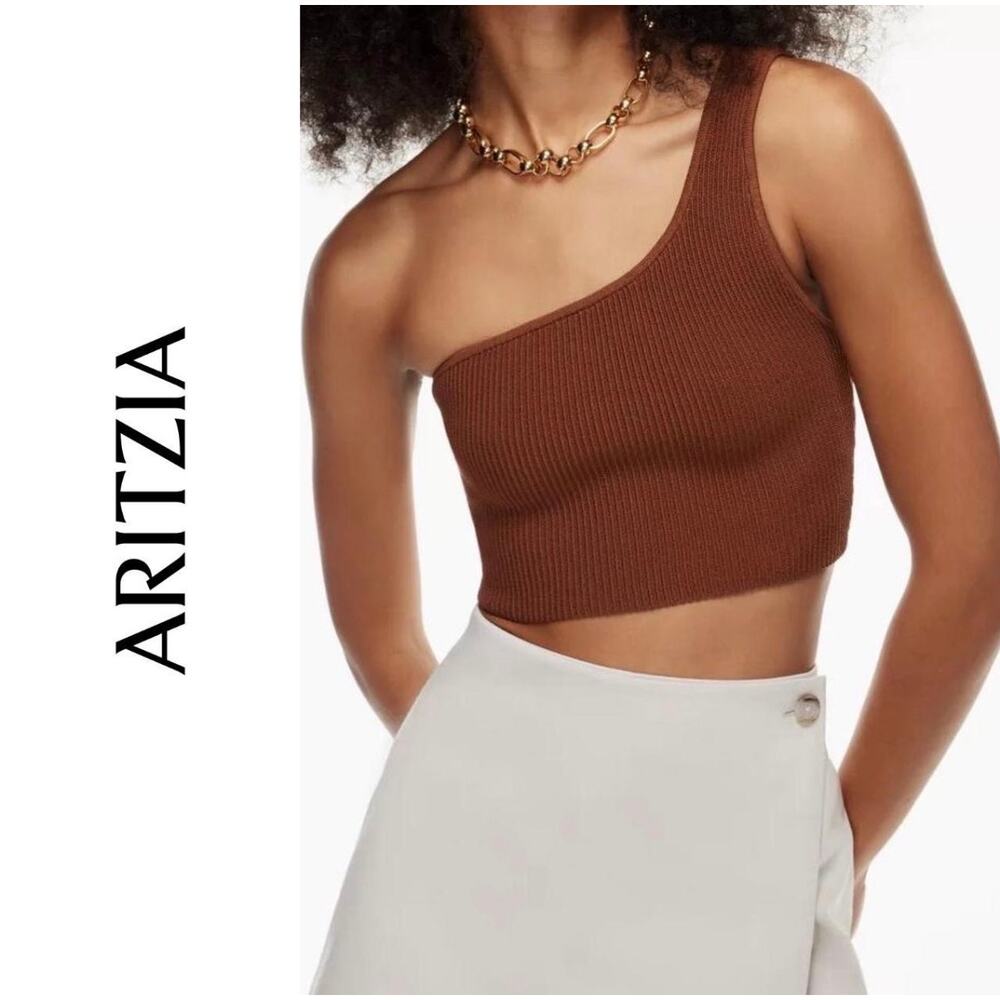 Babaton Aritzia Sculpt Knit One-shoulder Cropped Tank XXS Mocha Brown